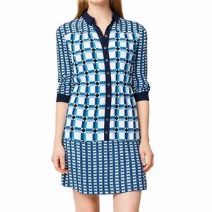 anthropologie white and blue dress Anthropologie Dress Womens Large Petite Blue Mock Neck Short Sleeve Kn   Luxe Fashion Finds